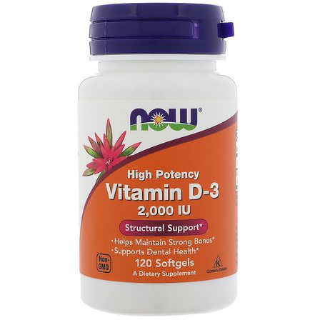 NOW Foods Vitamin D3 2000 IU (120 гелевых капсул) витамин Д3 холикальцеферон