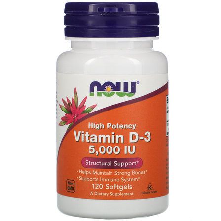 NOW Foods Vitamin D3 5000 IU (120 гелевых капсул) витамин Д3 холикальцеферон