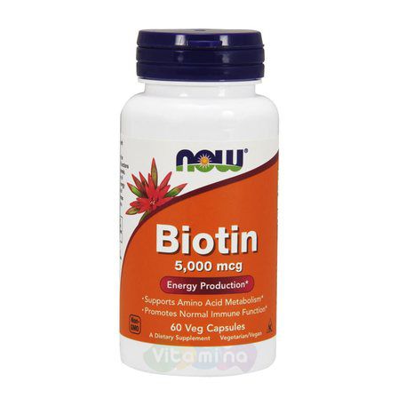 NOW Foods Biotin 5000 мкг (60 вег. капсул) витамин для волос B7