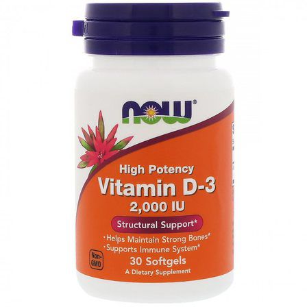 NOW Foods Vitamin D3 2000 IU (30 гелевых капсул) витамин Д3 холикальцеферон