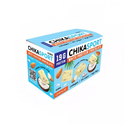 CHIKALAB ChikaSport Шоколад белый с миндалем и кокосовыми чипсами (100 г) без сахара