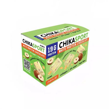 CHIKALAB ChikaSport Шоколад белый с фундуком и кукурузными чипсами (100 г) без сахара