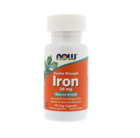 NOW Foods IRON Ferrochel 36 mg (90 вег. капсул) железа бисглицинат