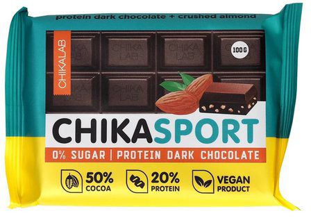CHIKALAB ChikaSport Шоколад темный протеиновый с миндалем (100 г) без сахара
