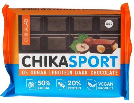 CHIKALAB ChikaSport Шоколад темный протеиновый с фундуком (100 г) без сахара