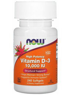 NOW Foods Vitamin D3 10000 IU (240 гелевых капсул) витамин Д3 холикальцеферон