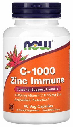 NOW Foods Vitamin C 1000  + Zinc Immune (90 веганских капсул) витамин С и цинк