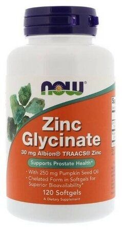 NOW Foods Zinc Glycinate 30 мг (120 веганских капсул) цинк глицинат
