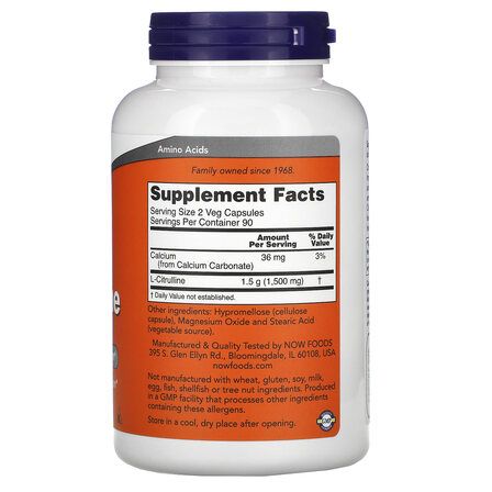 NOW Foods L - Citruline 750 mg (90 капсул) аминокислота Л - Цитрулин