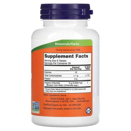 NOW Foods Chlorella Organic 500 мг (200 таблеток) органическая хлорелла