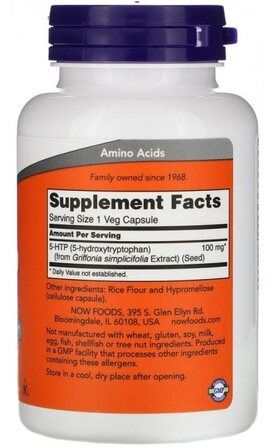 NOW Foods 5 - HTP 100 mg (60 вег. капсул) 5 - гидрокситриптофан
