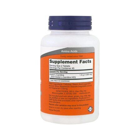 NOW Foods Acetyl L - Carnitine 750 mg (90 таблеток) аминокислота Л - Карнитин