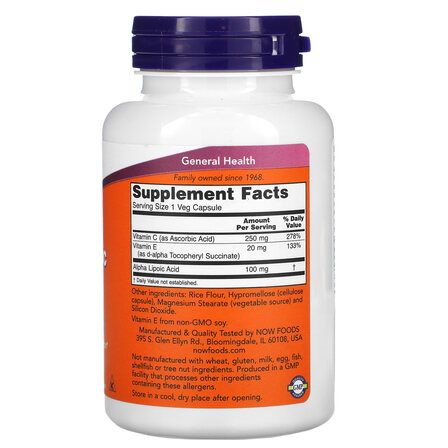 NOW Foods Alpha Lipoic Acid 100 mg (60 вег. капсул) альфа - липоевая кислота