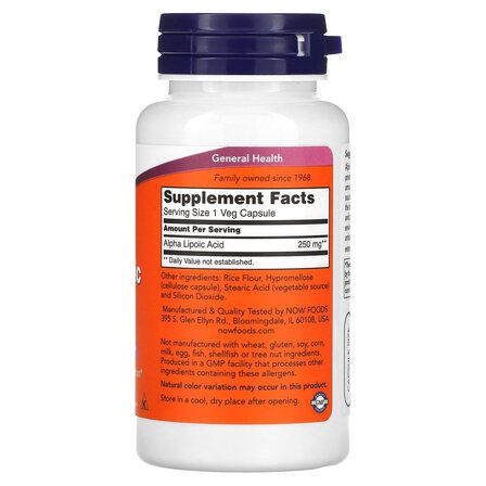 NOW Foods Alpha Lipoic Acid 250 mg (60 вег. капсул) альфа - липоевая кислота