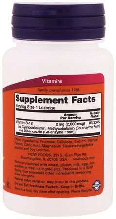 NOW Foods B - 12 2000 мкг (100 пастилок) витамин В12 (группа В)