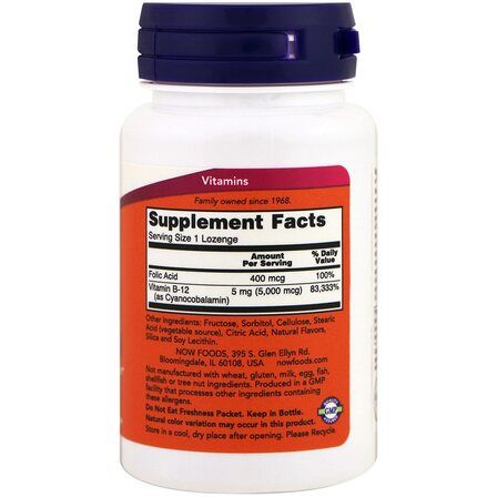 NOW Foods B - 12 5000 мкг + FOLIC (60 таблеток) витамин В12 и фолиевая кислота