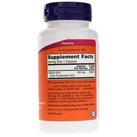 NOW Foods B - 6 100 mg (100 вег. капсул) витамин В6 (группа В)