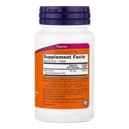 NOW Foods B - 6 50 mg (100 таблеток) витамин В6 (группа В)