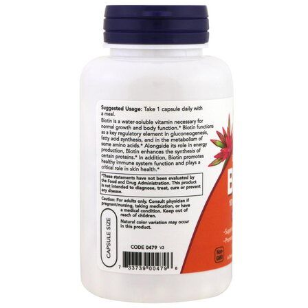 NOW Foods Biotin 10 000 мкг (120 вег. капсул) витамин для волос B7