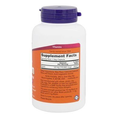 NOW Foods Biotin 10 000 мкг (120 вег. капсул) витамин для волос B7