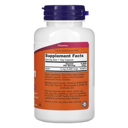 NOW Foods Biotin 5000 мкг (60 вег. капсул) витамин для волос B7