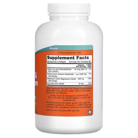 NOW Foods Calcium + Magnesium + Minerals + D3 (240 капсул) кальций, магний и витамин Д3