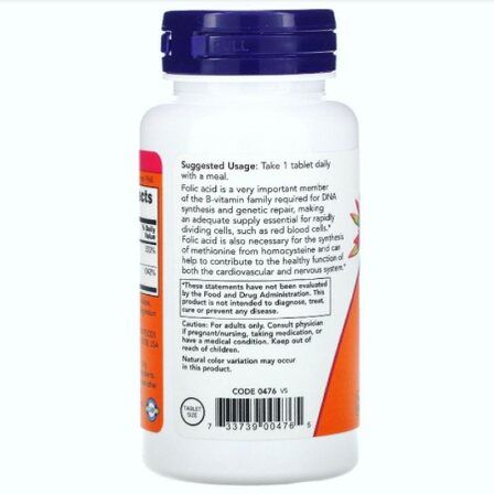 NOW Foods Folic Acid 800 mcg (250 таблеток) фолиевая кислота