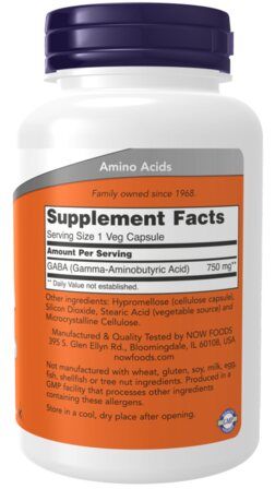 NOW Foods GABA 750 mg (100 вег. капсул) гамма аминомасляная кислота