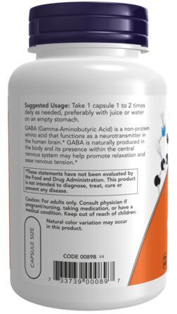 NOW Foods GABA 750 mg (100 вег. капсул) гамма аминомасляная кислота
