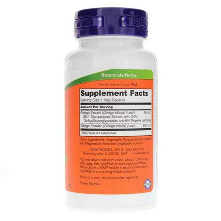 NOW Foods Ginkgo Biloba 60 mg (120 вег. капсул) экстракт гинкго билоба