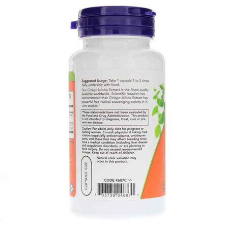 NOW Foods Ginkgo Biloba 60 mg (60 вег. капсул) экстракт гинкго билоба