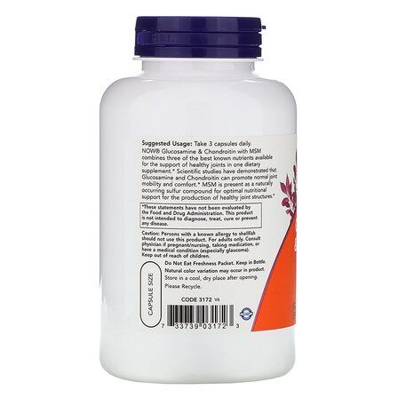 NOW Foods Glucosamine Chondroitin MSM (180 вег. капс.) комплекс для суставов и связок
