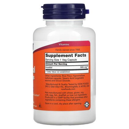 NOW Foods Inositol 500 mg (100 веганских капсул) инозитол - витамин В8