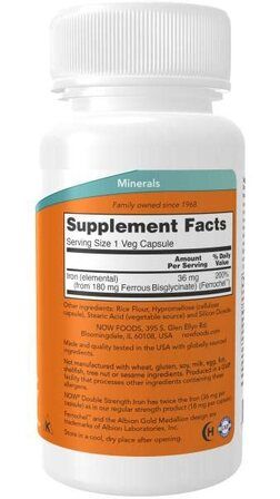 NOW Foods IRON Ferrochel 36 mg (90 вег. капсул) железа бисглицинат