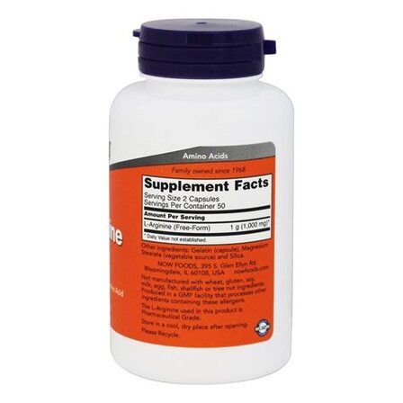 NOW Foods L - Arginine 500 mg (100 веганских капсул) аминокислота Л - Аргинин