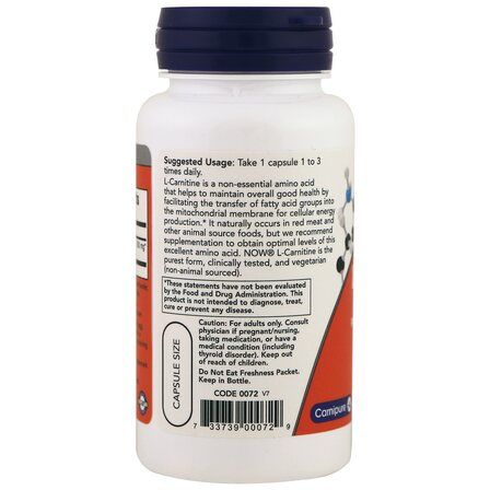 NOW Foods L - Carnitine 500 mg (30 капсул) аминокислота Л - карнитин