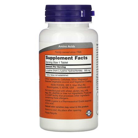 NOW Foods L - Lysine 500 mg (100 таблеток) аминокислота Л - лизин