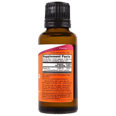 NOW Foods Liquid Vitamin D3 1000 IU 1 FI Oz 30 ml жидкий витамин Д3 в каплях