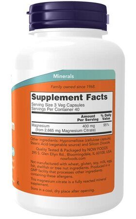 NOW Foods Magnesium Citrate (120 веганских капсул) магния цитрат