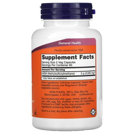 NOW Foods MSM 1000 мг (120 веганских капсул) метилсульфонилметан