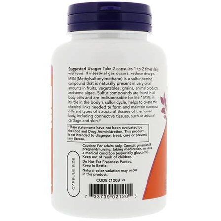 NOW Foods MSM 1000 мг (120 веганских капсул) метилсульфонилметан