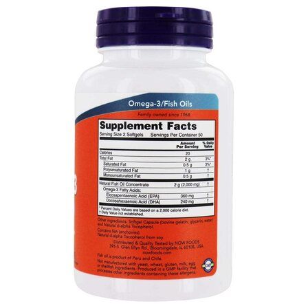 NOW Foods Omega 3 (100 гелевых капсул) омега 3 жирные кислоты