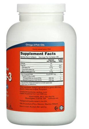 NOW Foods Omega 3 (500 гелевых капсул) омега 3 жирные кислоты