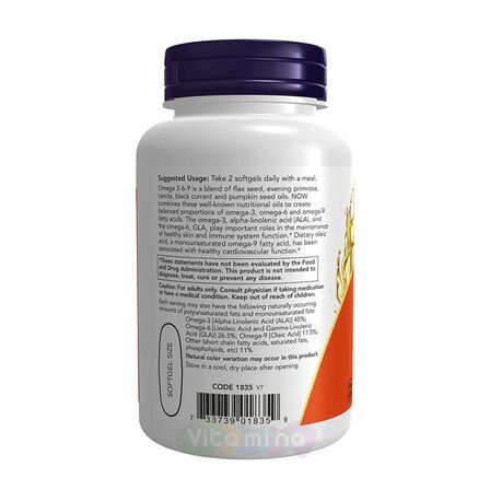 NOW Foods Omega 3-6-9 1000 mg (100 капсул) омега 3,6,9 жирные кислоты