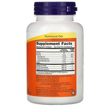 NOW Foods Omega Super 3-6-9 1200 mg (90 капсул) омега 3,6,9 жирные кислоты