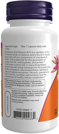 NOW Foods Pantothenic Acid 500 mg (100 веганских капсул) пантотеновая кислота