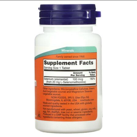 NOW Foods Selenium 100 mcg (100 таблеток) минерал селен (из L-селенометионина)