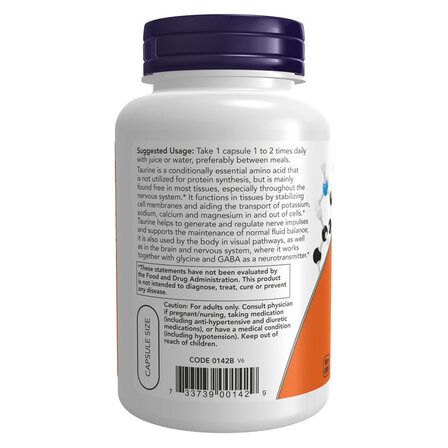 NOW Foods Taurine 500 mg (100 веганских капсул) аминокислота Таурин
