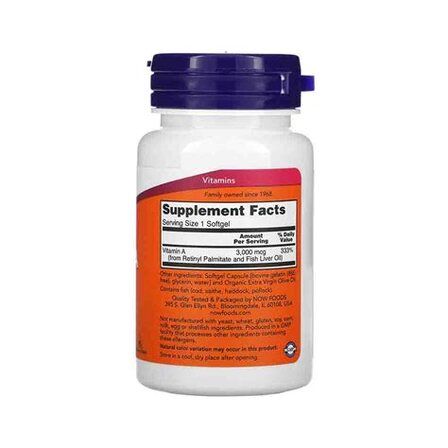 NOW Foods Vitamin A 10 000 IU (100 гелевых капсул) витамин А