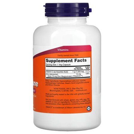 NOW Foods Vitamin C 1000  + Zinc Immune (90 веганских капсул) витамин С и цинк